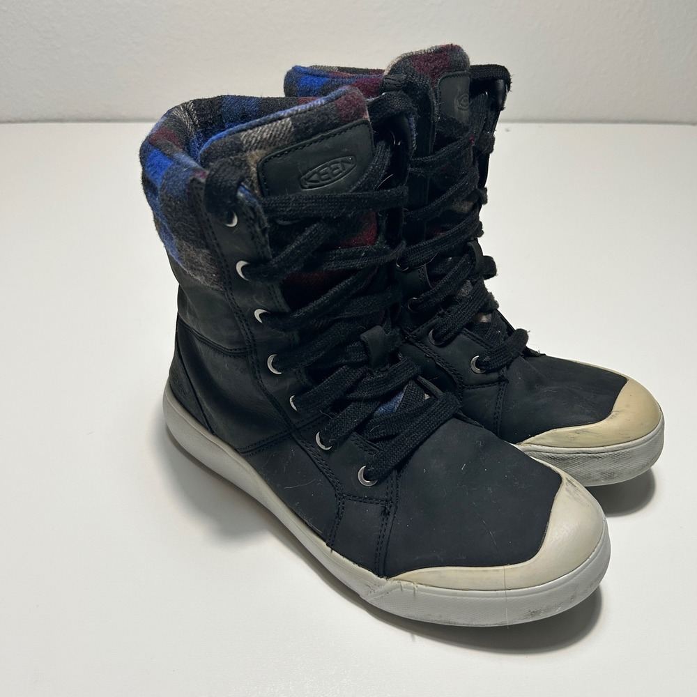 Keen Elsa II Quilted Waterproof Boots Black Leather Plaid US 7.5 1022039